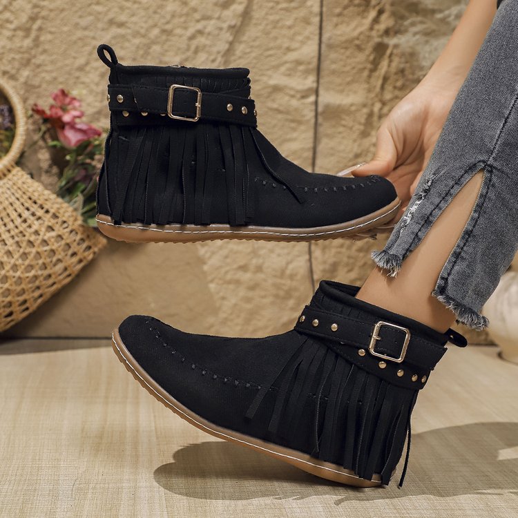 Buty kostki kobiety z płaską podeszwą i zamkiem - wygodne kowbojskie buty na codzienne życie i specjalne okazje