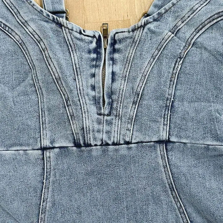 Damska sukienka | Dżinsowa sukienka na lato | Midikleid z regulowanymi przewoźnikami