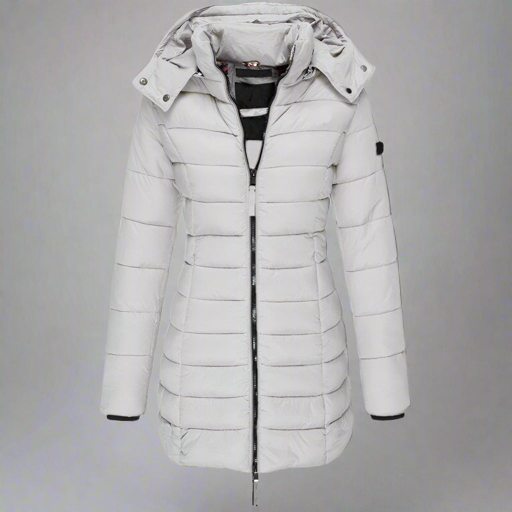 Długa kurtka puchowa damska | Ciepła, ocieplana kurtka z kapturem na zimę 6
