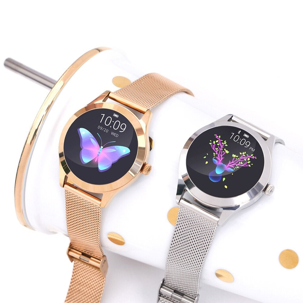 Elegancki smartwatch dla kobiet wykonanych ze stali nierdzewnej z dużym wyświetlaczem, wodoodpornym i fitness IP68