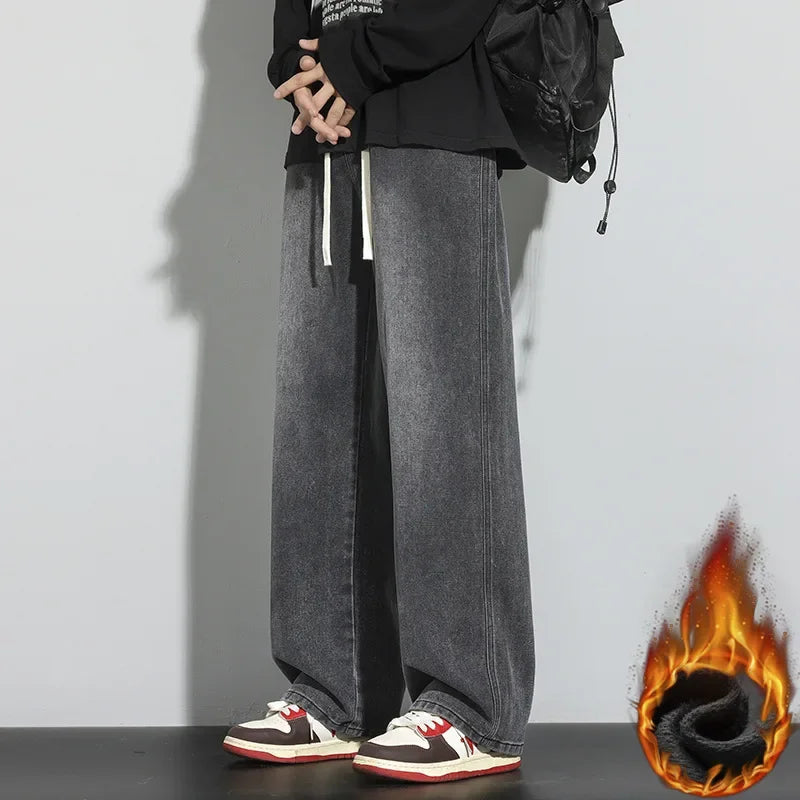 Jeansy męskie | Luźne jeansy męskie ze ściągaczem regulowanym na co dzień