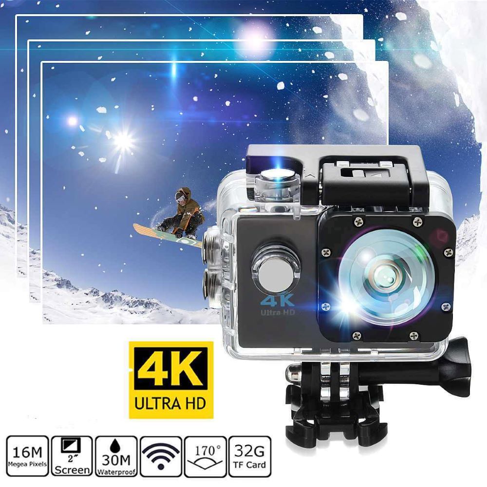 Kamera akcji 4K-Ultra HD z WLAN i wodoodpornym kompaktem mieszkaniowym, idealnym do fotografii przygodowej i sportowej