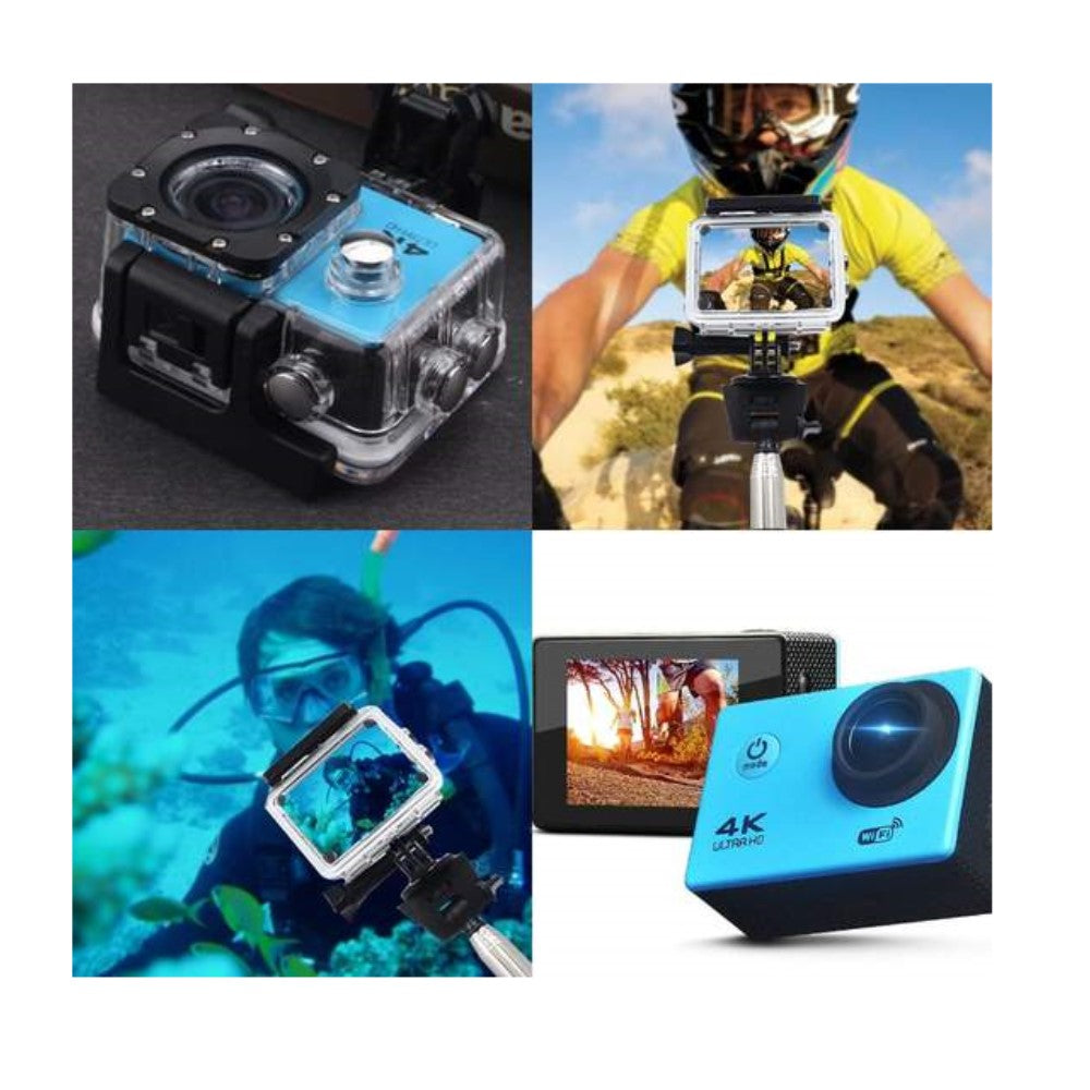 Kamera akcji 4K-Ultra HD z WLAN i wodoodpornym kompaktem mieszkaniowym, idealnym do fotografii przygodowej i sportowej
