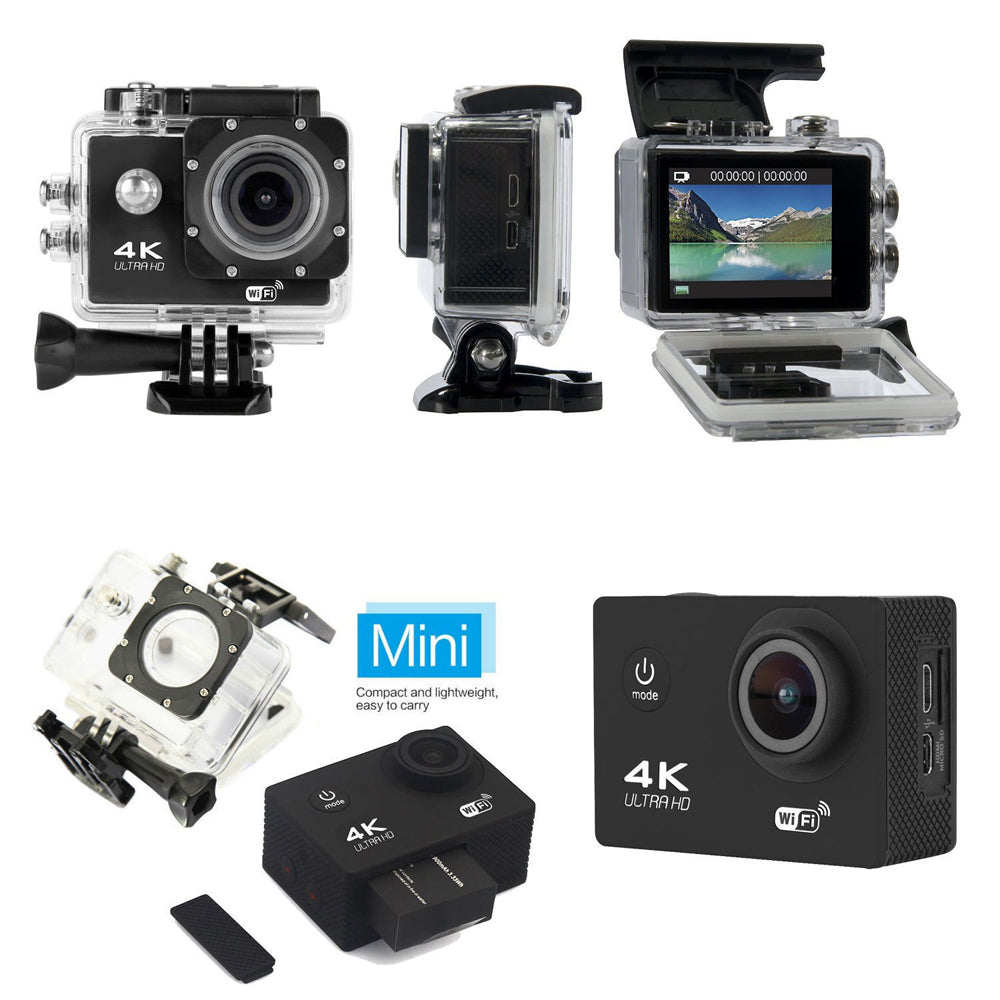 Kamera akcji 4K-Ultra HD z WLAN i wodoodpornym kompaktem mieszkaniowym, idealnym do fotografii przygodowej i sportowej