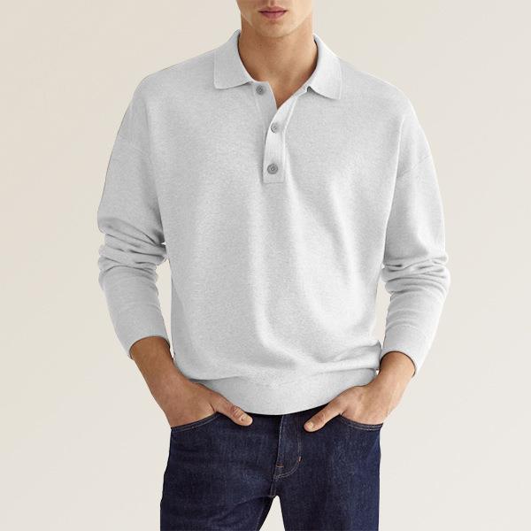 Koszulka polo męska - miękka w dotyku mieszanka materiałów - długie rękawy - ponadczasowy styl