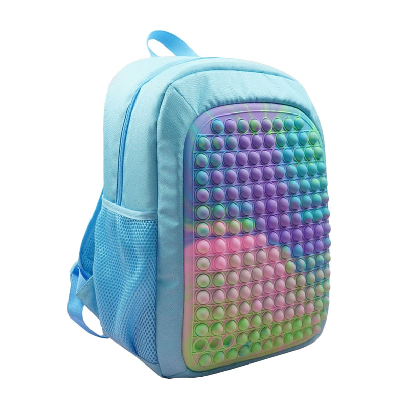Mini Pop It Plecak dla dzieci-fidget zabawek z regulowanymi przewoźnikami i przestronnym głównym przedziałem, Rainbow Design