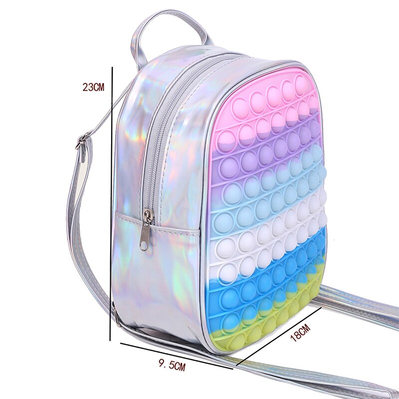 Mini Pop It Plecak dla dzieci-fidget zabawek z regulowanymi przewoźnikami i przestronnym głównym przedziałem, Rainbow Design