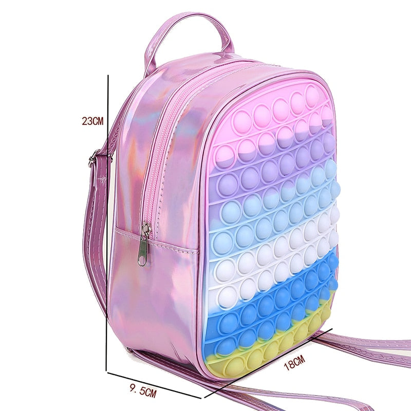 Mini Pop It Plecak dla dzieci-fidget zabawek z regulowanymi przewoźnikami i przestronnym głównym przedziałem, Rainbow Design