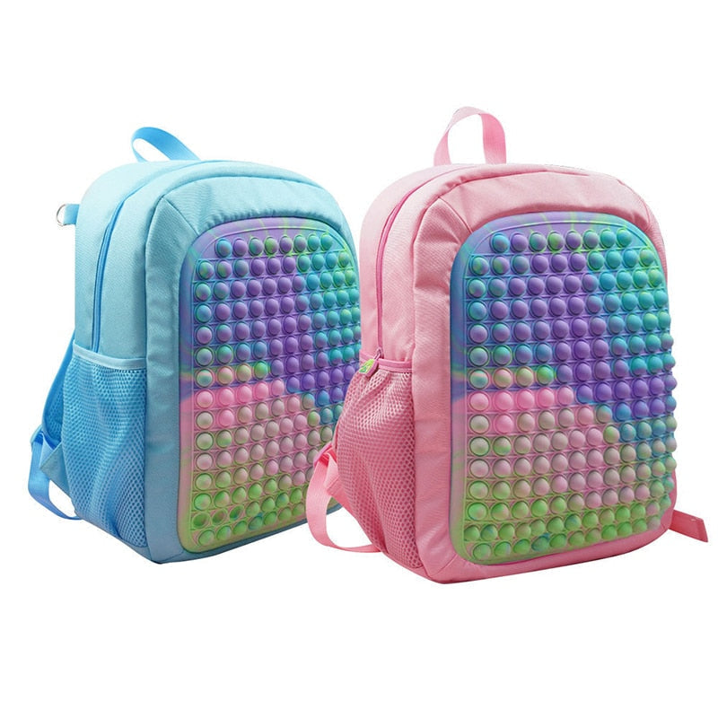 Mini Pop It Plecak dla dzieci-stresowych zabawek z funkcją fidget, regulowanymi paskami i designem tęczy