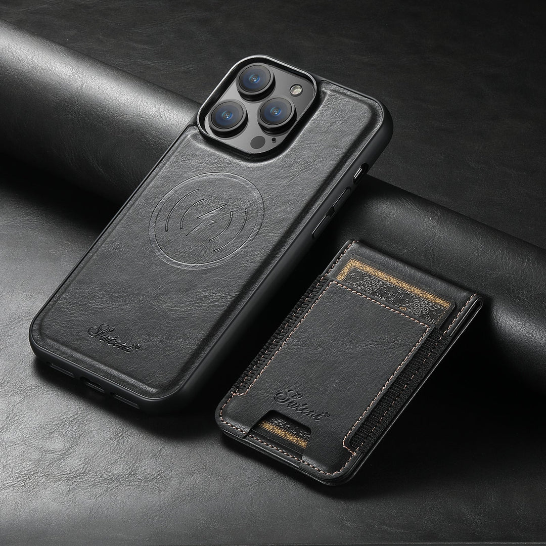 PremiumLeather – Etui na telefon ze skóry ekologicznej z uchwytem na karty i kompatybilnością z MagSafe