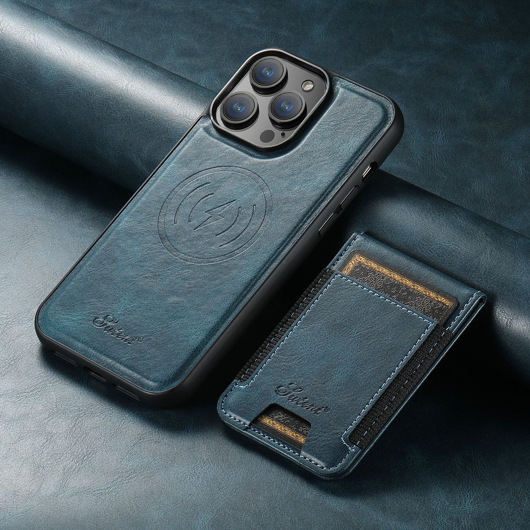 PremiumLeather – Etui na telefon ze skóry ekologicznej z uchwytem na karty i kompatybilnością z MagSafe