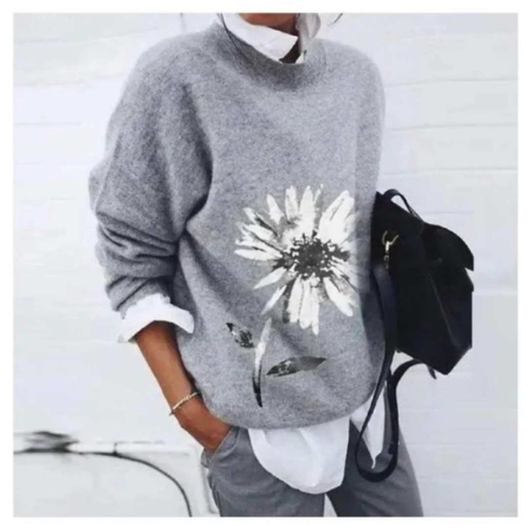 Sweter damski w kwiaty | Ciepły