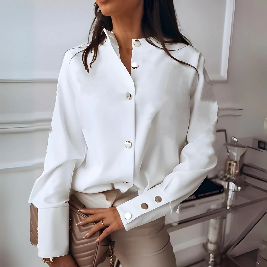 Blouse dames zomer | Lange mouwen top knopen kantoor | Julia