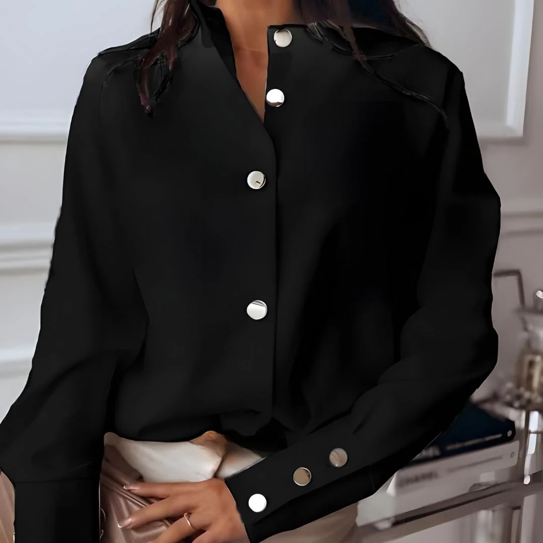 Blouse dames zomer | Lange mouwen top knopen kantoor | Julia