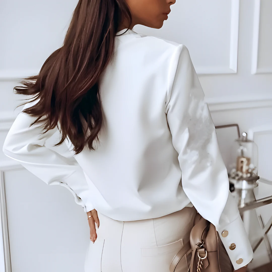 Blouse dames zomer | Lange mouwen top knopen kantoor | Julia