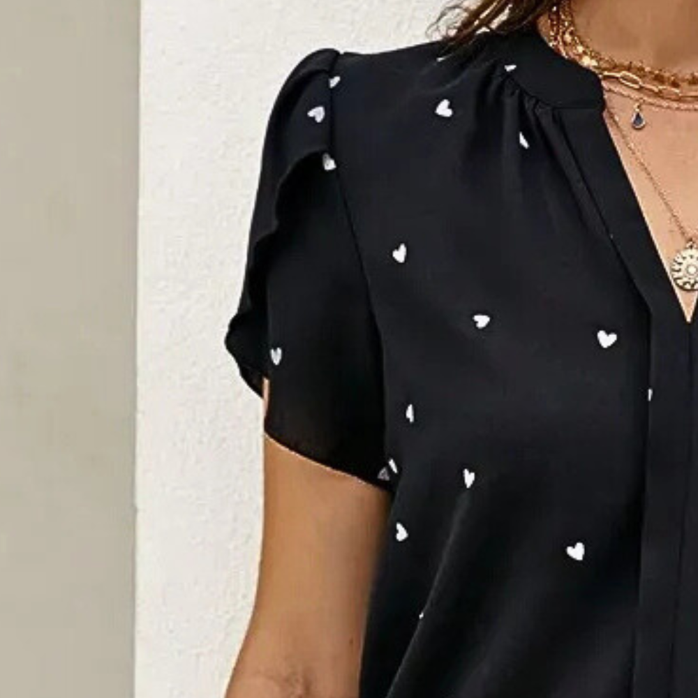 Bluzka damska z serduszkami | Odzież damska lato krótki rękaw elegancka | Izabela