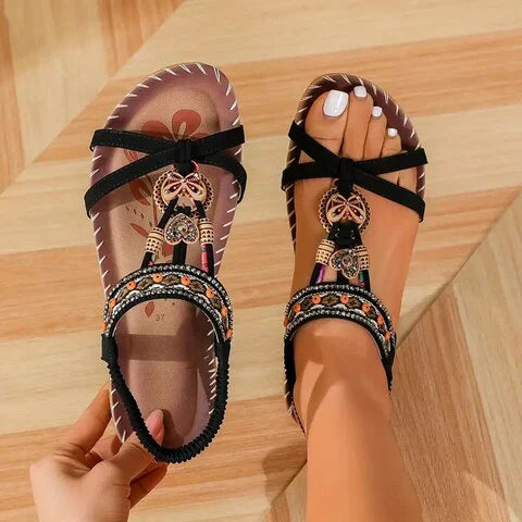 Sandały boho koralikowe | Obuwie letnie damskie ozdobne | Noellea