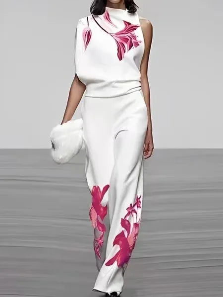 Tweedelige set dames zomer elegant | Broek en top met bloemenprint | Ines