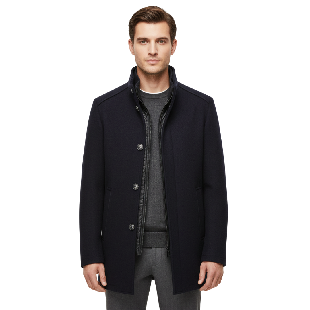 Długi zimowy płaszcz z mieszanki wełny – ciepła kurtka zapinana na guziki, stylowa formalna odzież wierzchnia