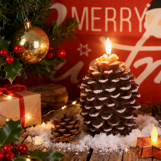 Bezpłomieniowa świeca LED w kształcie szyszki – ciepła, świąteczna lampka nocna na stół 0