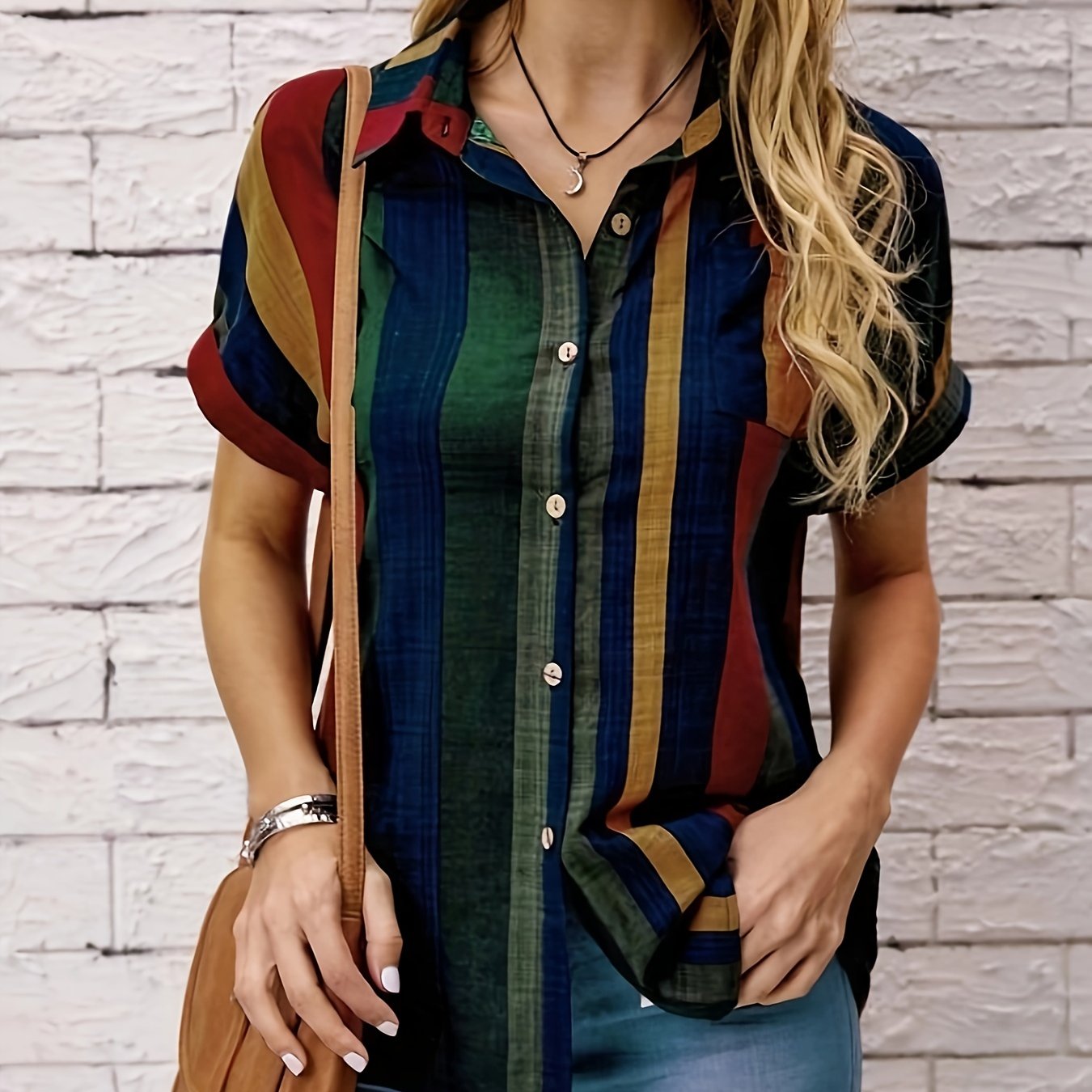 Bluzka dla kobiet w stylu vintage w paski z krótkim ramię i knoop - idealna na wiosnę i lato, multi -solor, lekki materiał