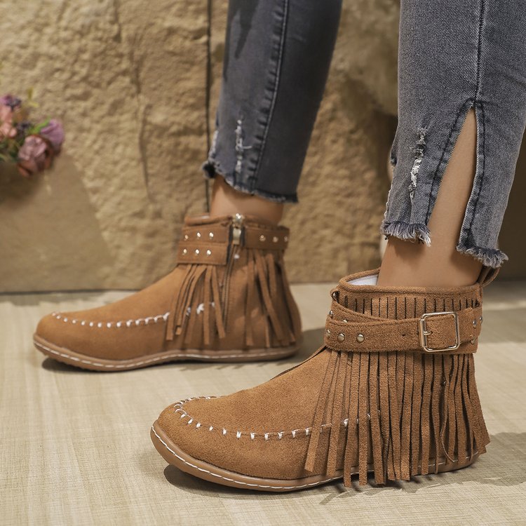 Buty kostki kobiety z płaską podeszwą i zamkiem - wygodne kowbojskie buty na codzienne życie i specjalne okazje