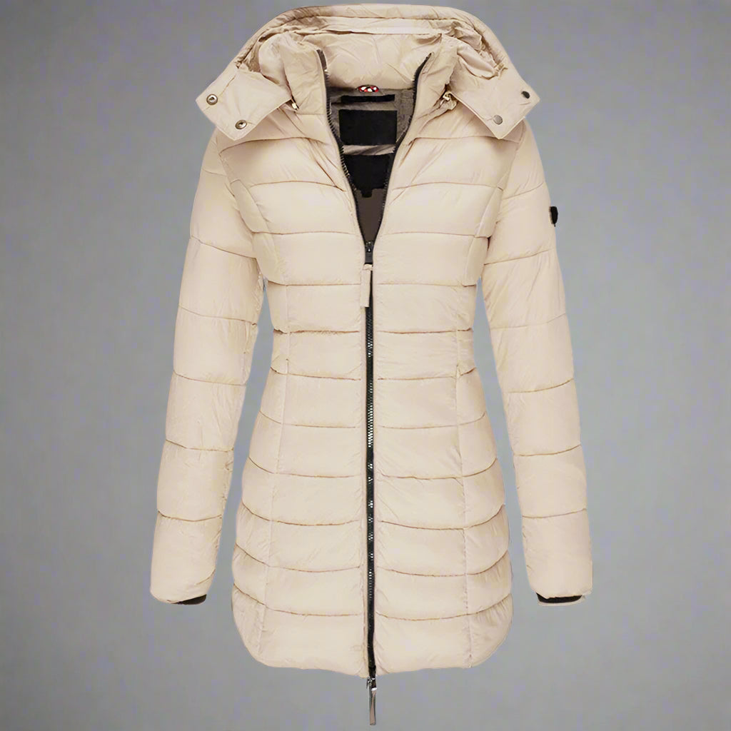 Długa kurtka puchowa damska | Ciepła, ocieplana kurtka z kapturem na zimę 2