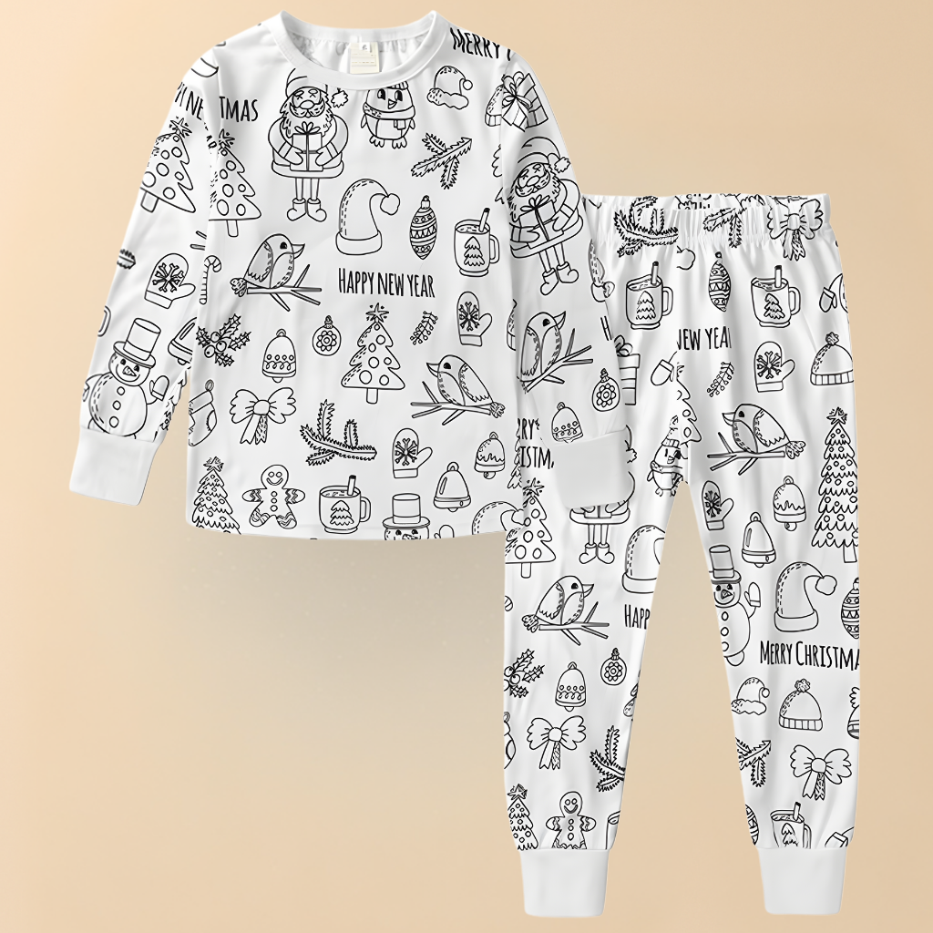 Dziecięcy komplet piżamowy z motywem świątecznym – bluzka z długim rękawem i spodnie – świąteczna bielizna nocna 0