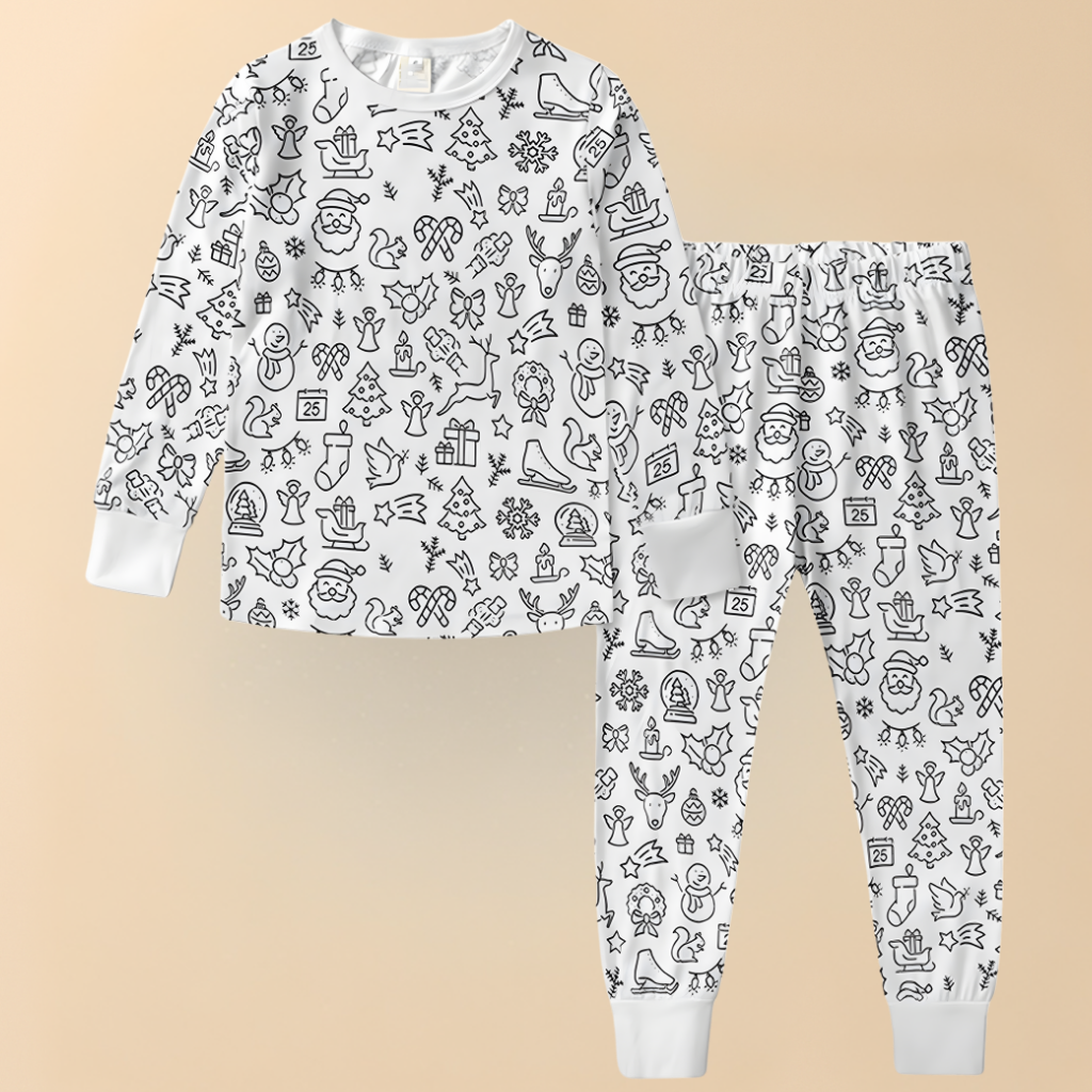 Dziecięcy komplet piżamowy z motywem świątecznym – bluzka z długim rękawem i spodnie – świąteczna bielizna nocna 1