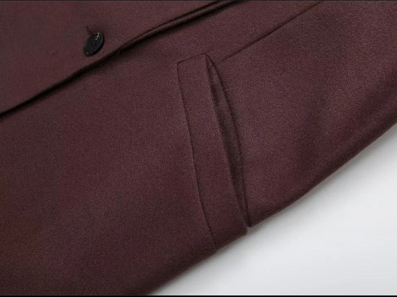 Długi płaszcz damski – krój oversize – mieszanka wełny – dwurzędowy