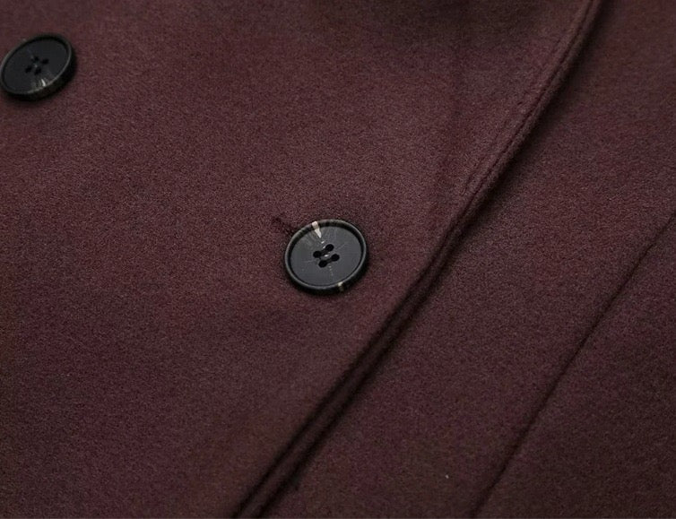 Długi płaszcz damski – krój oversize – mieszanka wełny – dwurzędowy