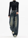 Jeansy damskie vintage baggy z wysokim stanem i szerokimi nogawkami – swobodne i wygodne