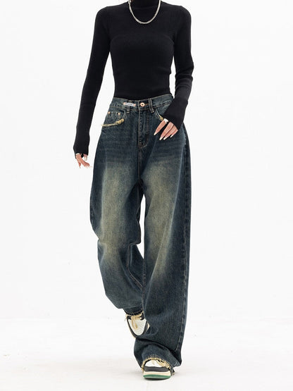 Jeansy damskie vintage baggy z wysokim stanem i szerokimi nogawkami – swobodne i wygodne