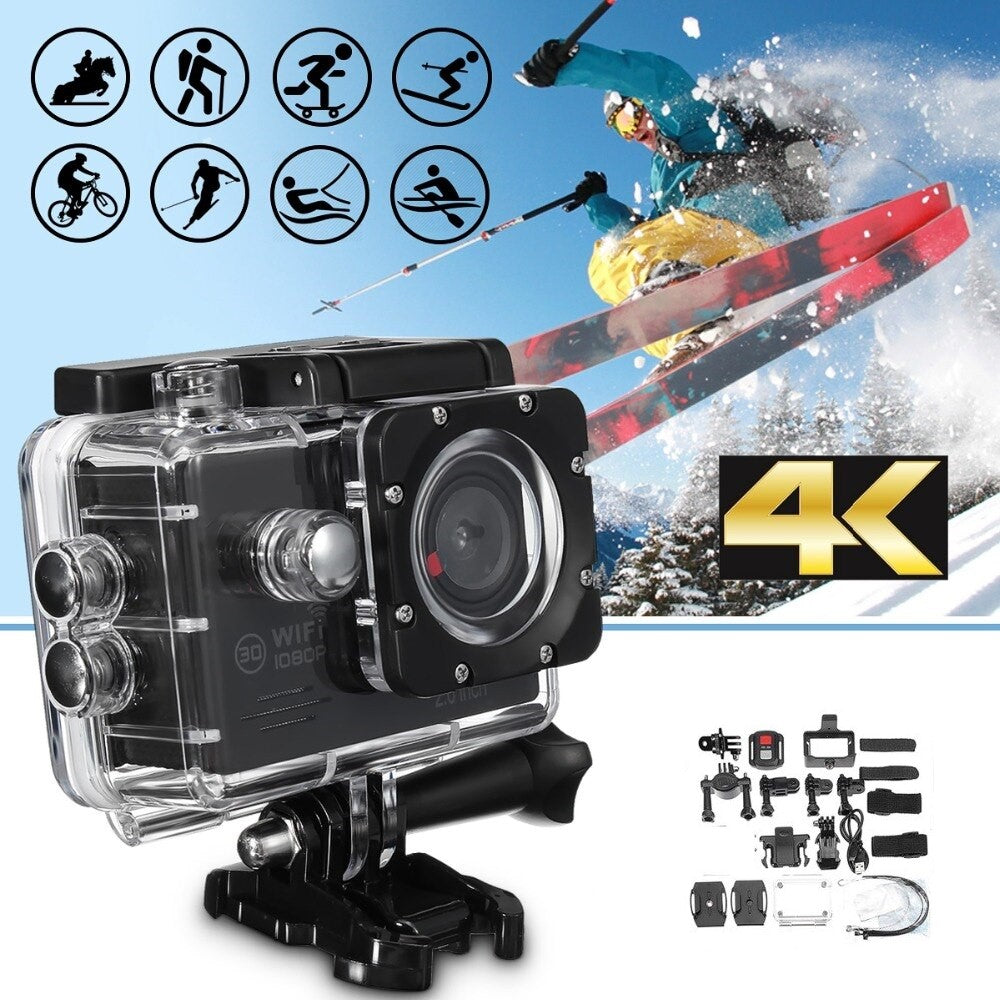 Kamera akcji 4K-Ultra HD z WLAN i wodoodpornym kompaktem mieszkaniowym, idealnym do fotografii przygodowej i sportowej