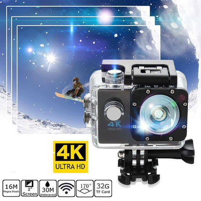 Kamera akcji 4K-Ultra HD z WLAN i wodoodpornym kompaktem mieszkaniowym, idealnym do fotografii przygodowej i sportowej