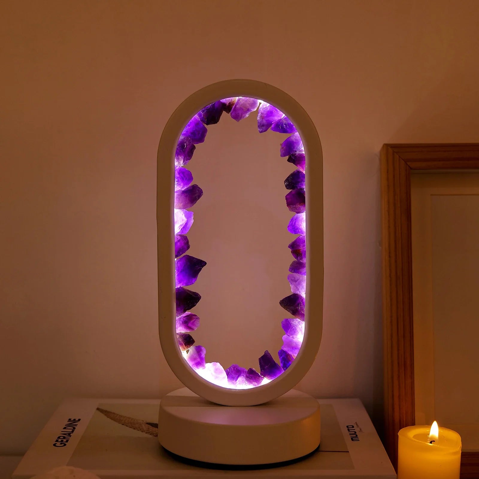 Naturalna lampa ametyst- ręcznie robiona lampa relaksacyjna i medytacyjna w fioletowej lampie dla wnętrz