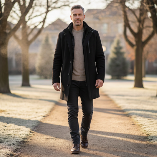 Płaszcz męski zimowy – średni krój z guzikami | Sebastian