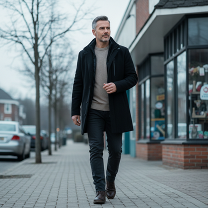 Płaszcz męski zimowy – średni krój z guzikami | Sebastian