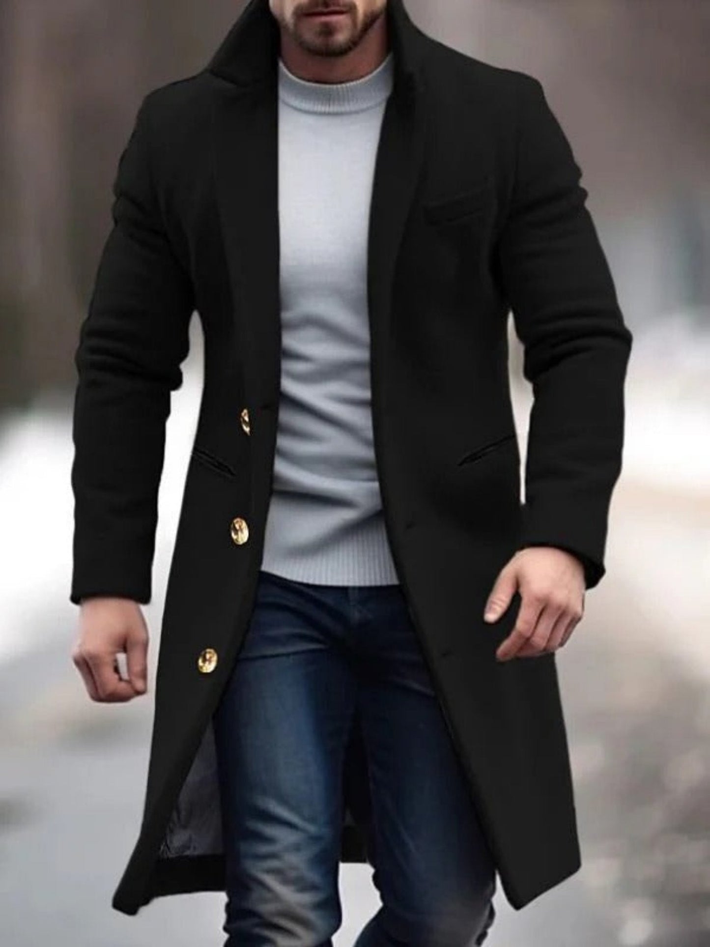 Płaszcz zimowy męski | Długi płaszcz Moda męska jesień/zima