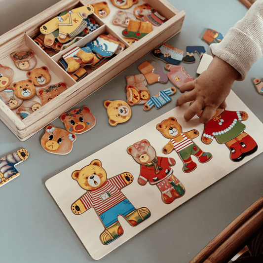 Puzzle drewniane dla dzieci-kreatywnej układanki schodowej z 100 kombinacjami strojów bezpieczne i przyjazne dla środowiska
