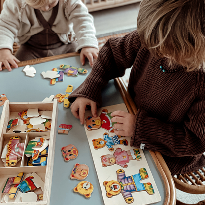 Puzzle drewniane dla dzieci-kreatywnej układanki schodowej z 100 kombinacjami strojów bezpieczne i przyjazne dla środowiska