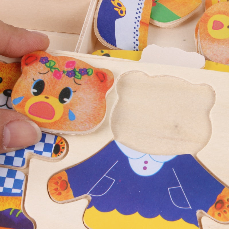 Puzzle drewniane dla dzieci-kreatywnej układanki schodowej z 100 kombinacjami strojów bezpieczne i przyjazne dla środowiska