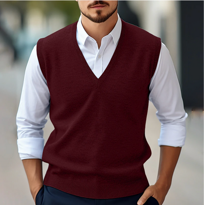 Sweter bez rękawów z dekoltem w serek | Moda męska na wiosnę i jesień