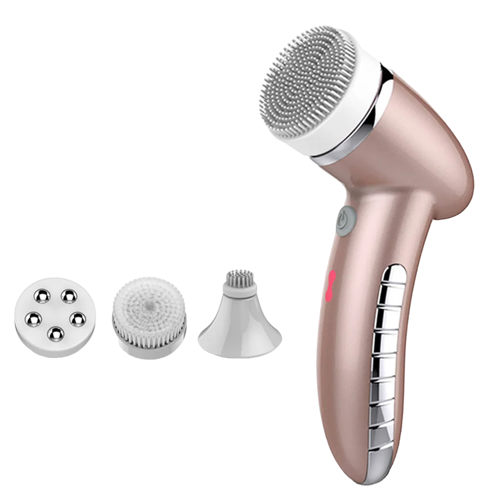 Szczoteczka Soniczna do Twarzy 4-w-1 z Wymiennymi Głowicami, Wodoodporna, Ergonomiczna, Akumulatorowa, Do Oczyszczania i Peelingu