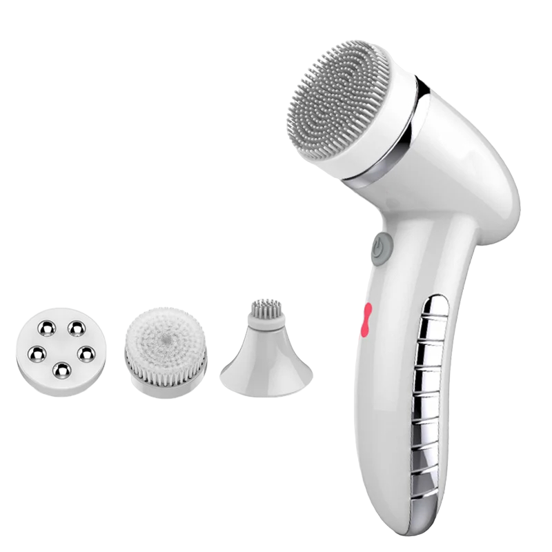 Szczoteczka Soniczna do Twarzy 4-w-1 z Wymiennymi Głowicami, Wodoodporna, Ergonomiczna, Akumulatorowa, Do Oczyszczania i Peelingu