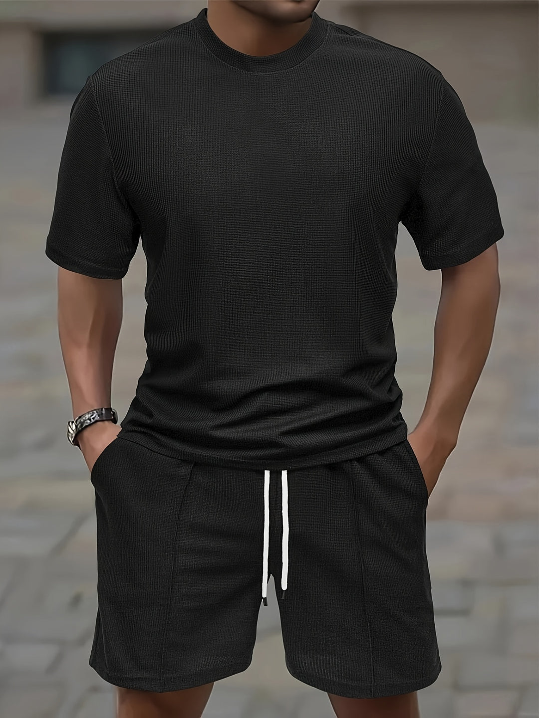 Zestaw Męski | Sportowy Strój na Lato T-shirt i Szorty z Kieszeniami