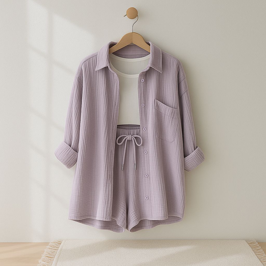 Zestaw w salonie kobiety | Letnia moda na zrelaksowane dni