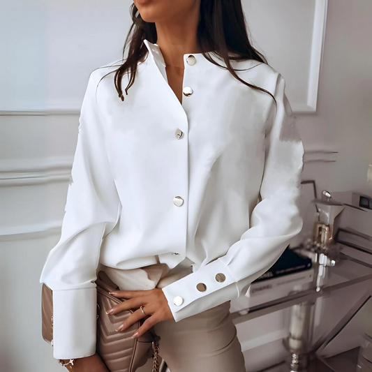 Blouse dames zomer | Lange mouwen top knopen kantoor | Julia