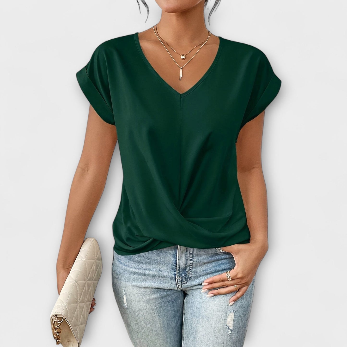Bluse Damen | Shirt Sommer V-Ausschnitt Kurzarm Wickeloptik | Mia