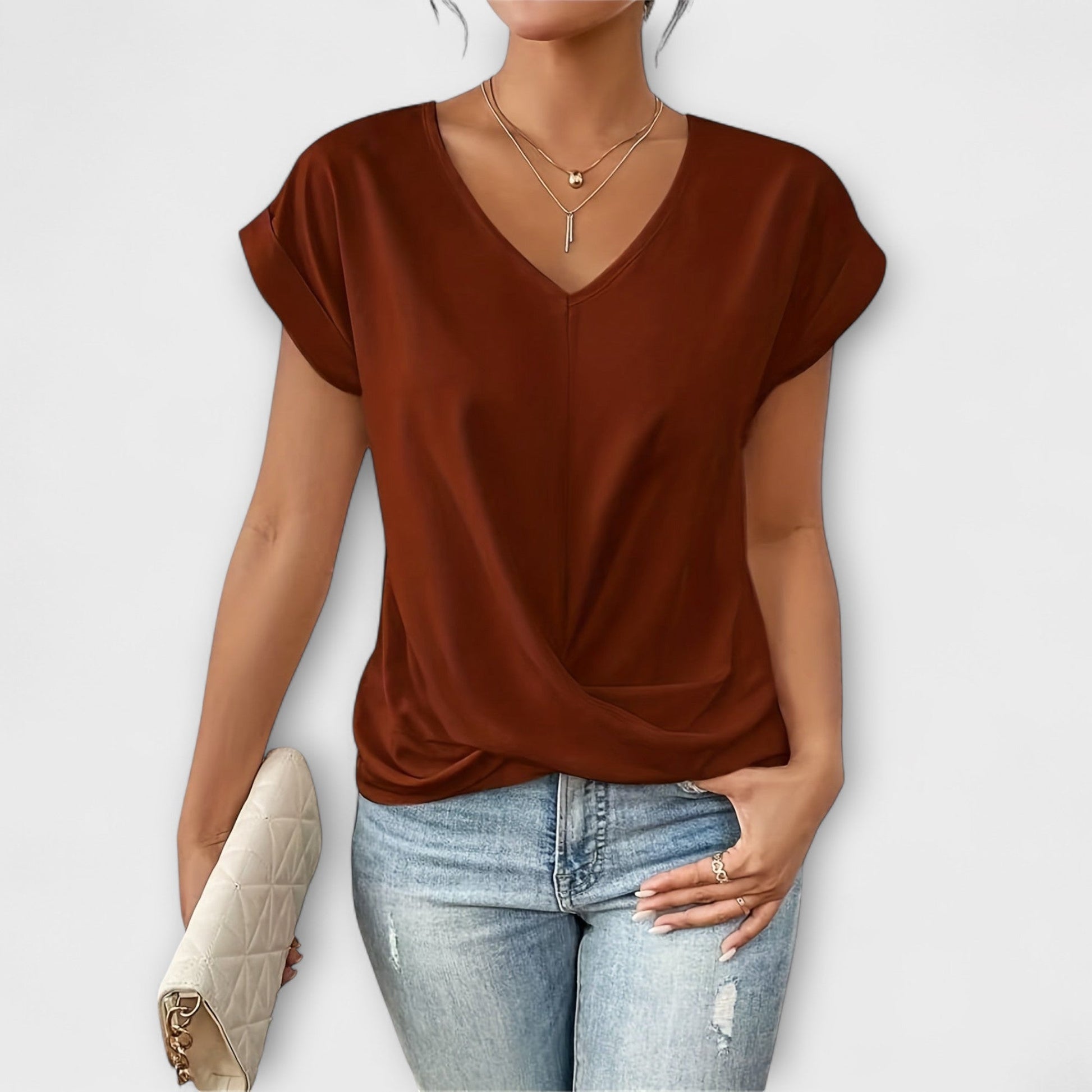 Bluse Damen | Shirt Sommer V-Ausschnitt Kurzarm Wickeloptik | Mia